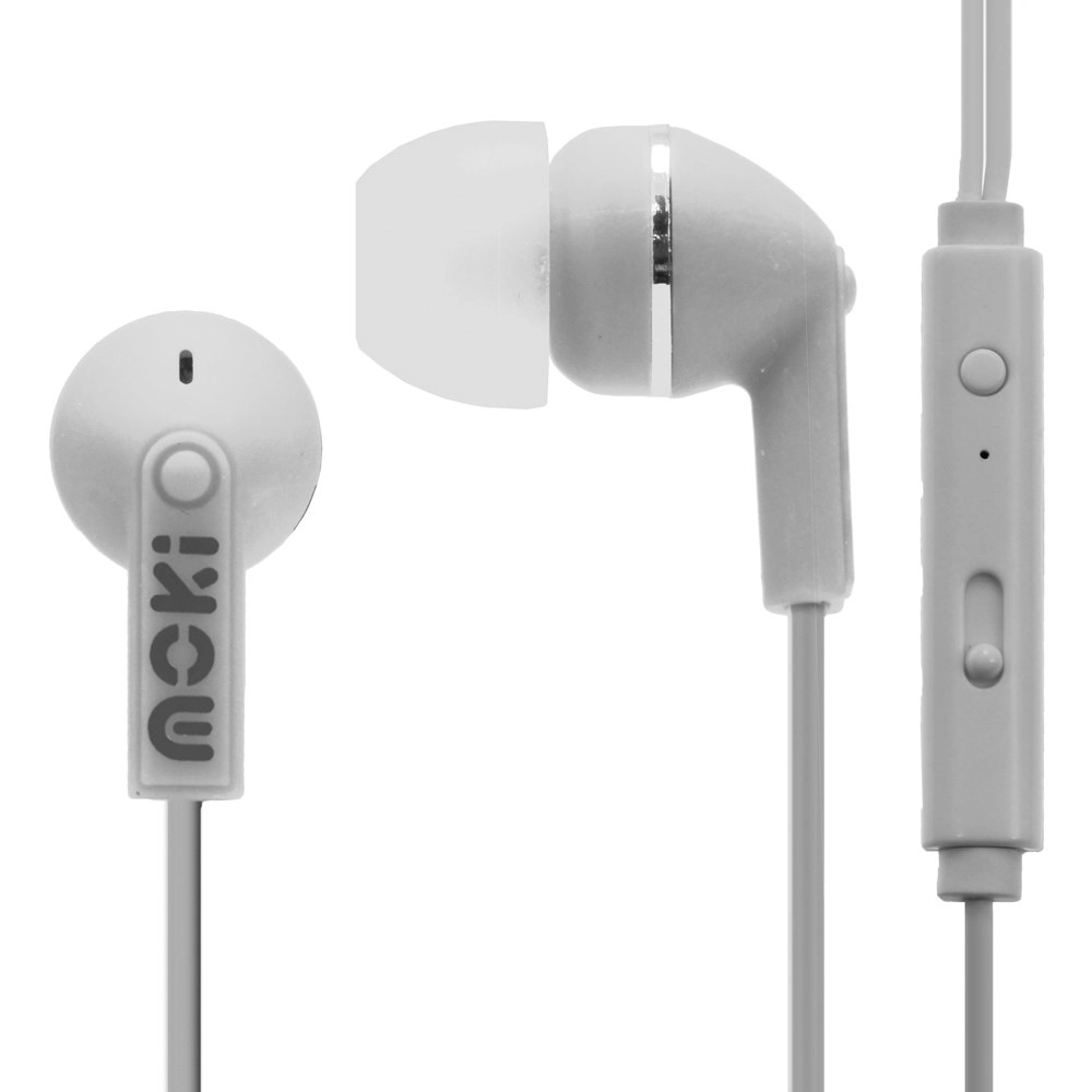 Moki Noise Isolation In-Ear Earphones 3.5mm Jack Headset/Mic/Volume Control WHT