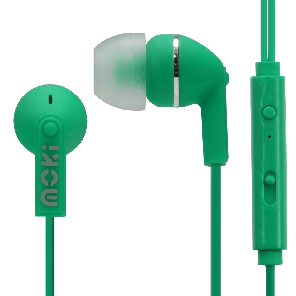 Moki Noise Isolation In-Ear Earphones 3.5mm Jack Headset/Mic/Volume Control GRN