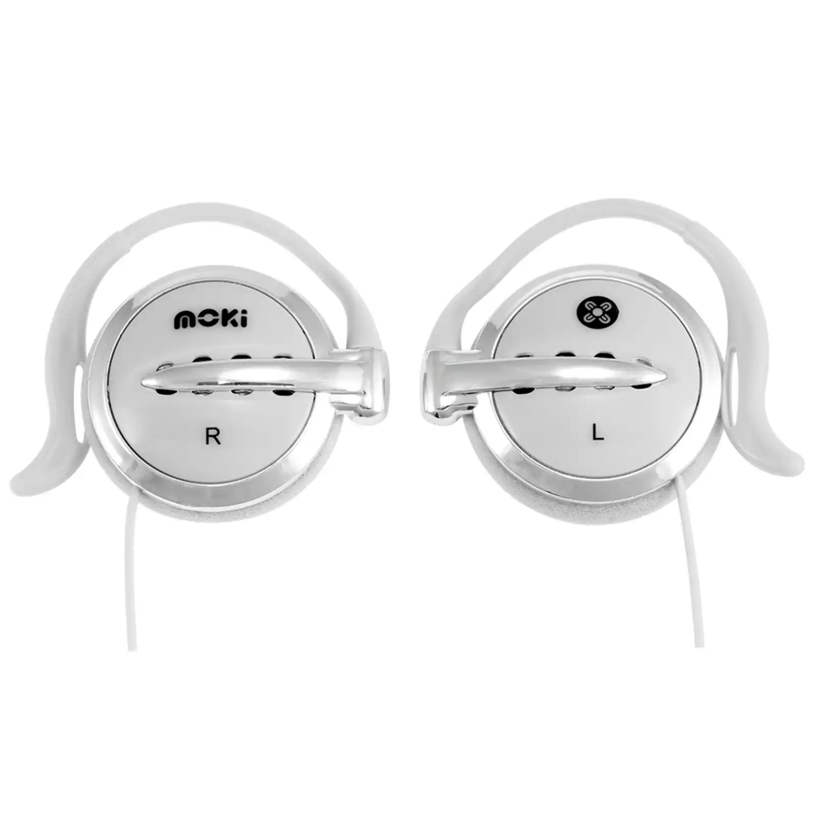 Moki Headphones Clip On 3.5mm Earphones w/ Ear Hooks for iPhone/Android White