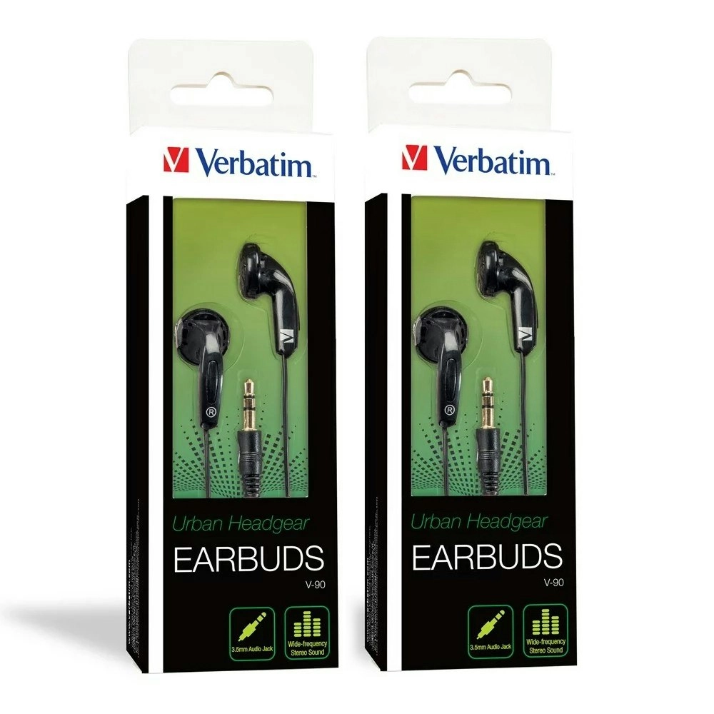 2x Verbatim Earbuds Stereo In Ear Headphones Head Set w/3.5mm Audio Jack Black