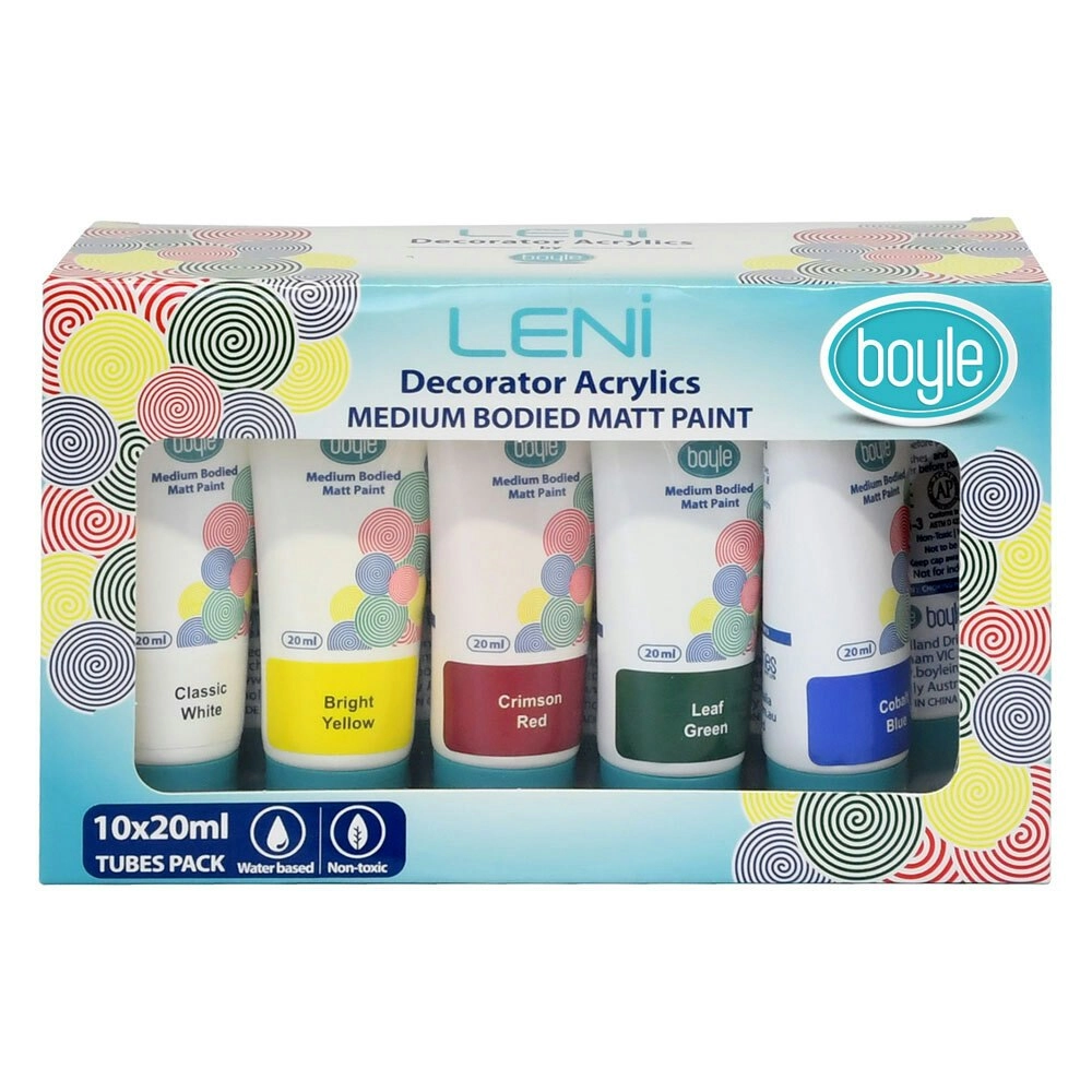 10PK Leni 20ml Decorator Acrylic Paints Water-Based/Non-Toxic Pack Matt Paint