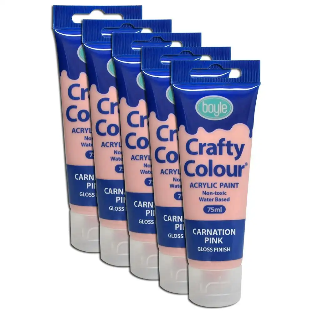 5x Crafty Colour Art 75ml Non-Toxic Acrylic Paint Carnation Pink Gloss Finish