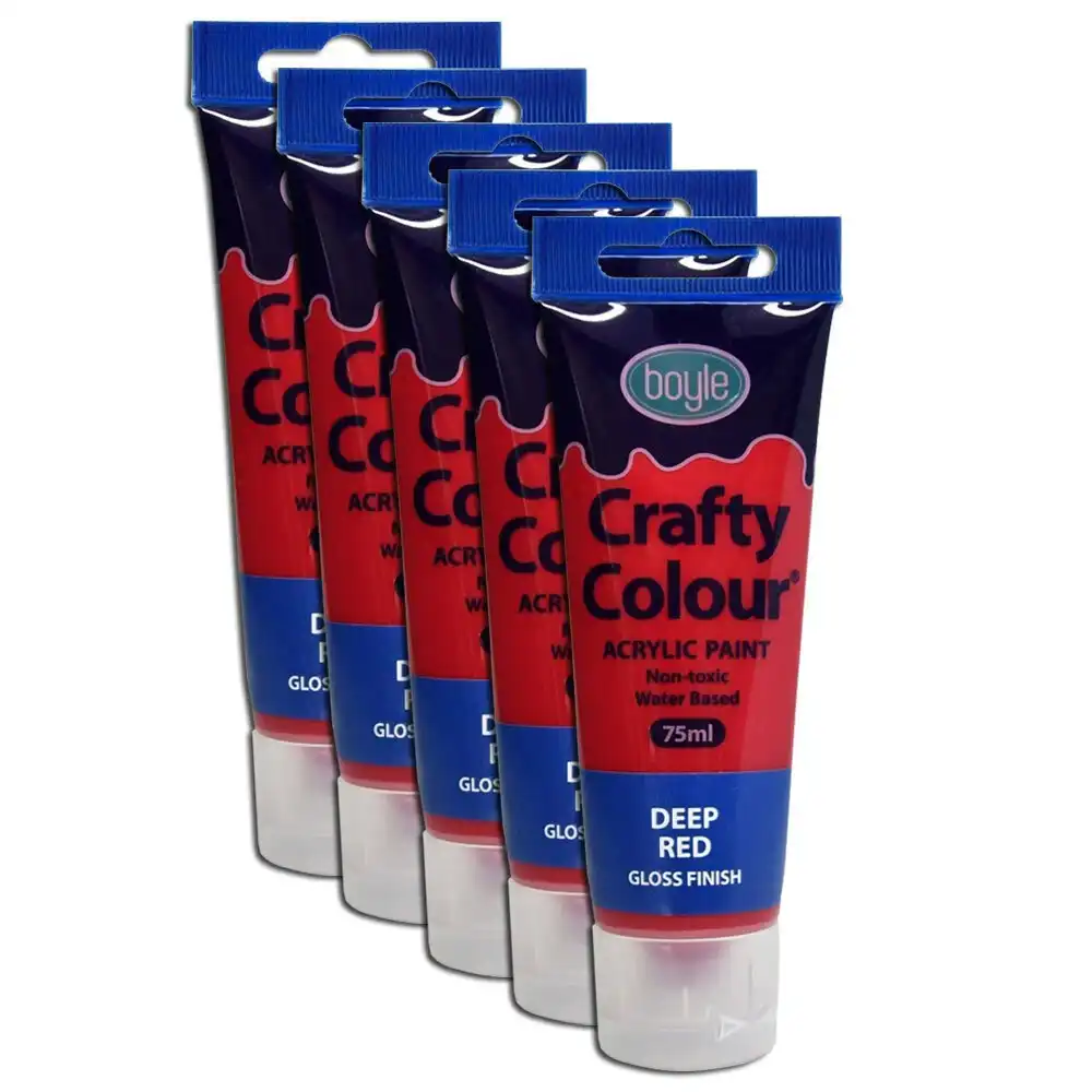 5x Crafty Colour Art 75ml Non-Toxic Acrylic Paint Tube Deep Red Gloss Finish