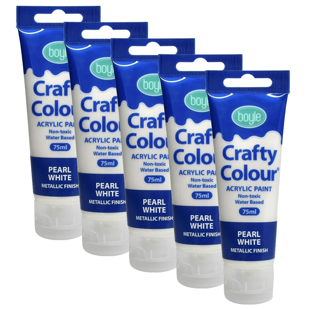 5x Crafty Colour Art 75ml Acrylic Paint Tube Water-Based Metallic Pearl White