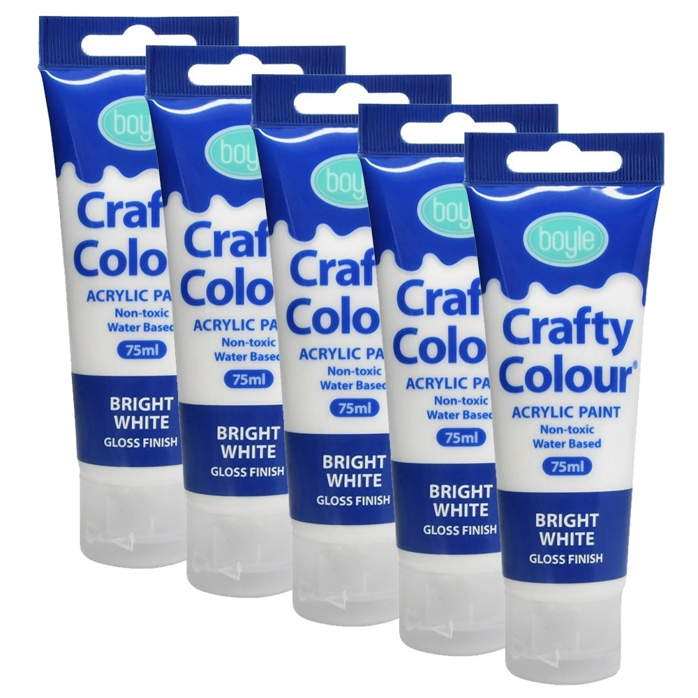 5x Crafty Colour Water-Based 75ml Acrylic Paint Art Non-Toxic Gloss Bright White