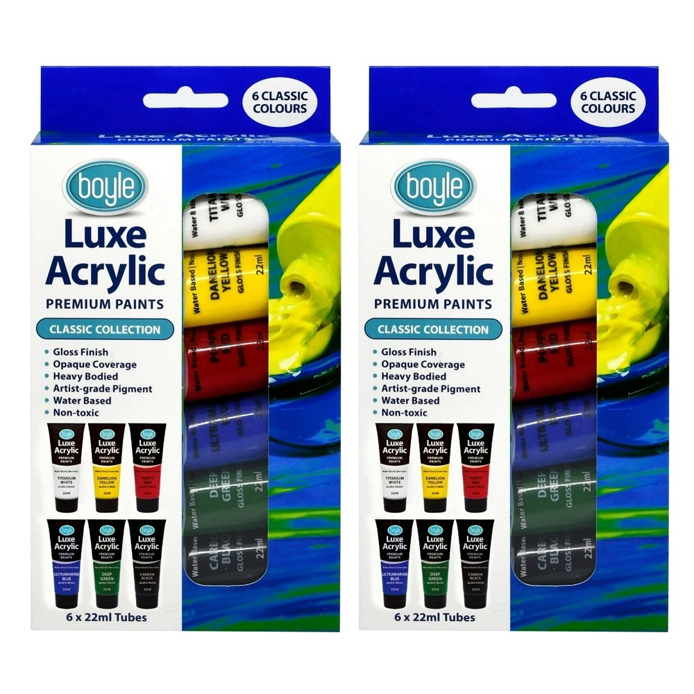 2x 6PK Luxe Acrylic Water-Based 22ml Premium Gloss Paint Tube Non-Toxic Classic