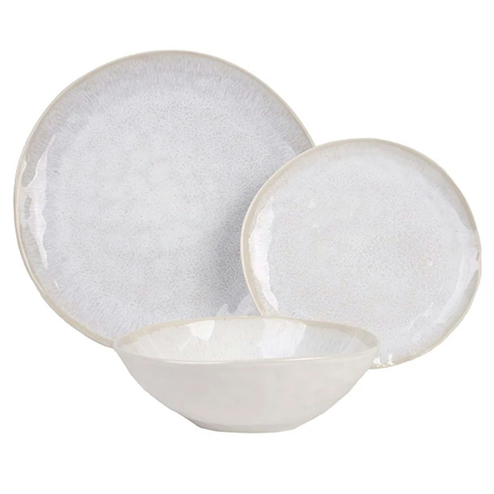 12pc Ladelle Positano Reactive White Stoneware Dinnerware Bowl/Plates Dining Set