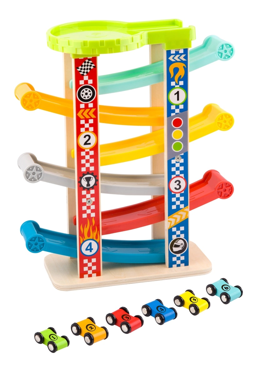 Tooky Toy Wooden Kids/Children Interactive Sliding Gravity Tower Car Run L 18m+