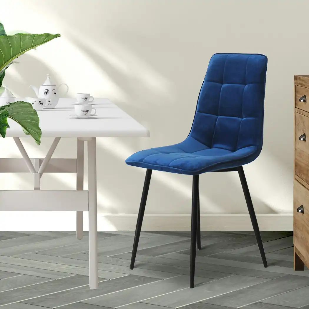 Levede 4x Dining Chairs Kitchen Velvet Chair Lounge Room Retro Padded Seat Blue (CH1057-FL-4-BL)