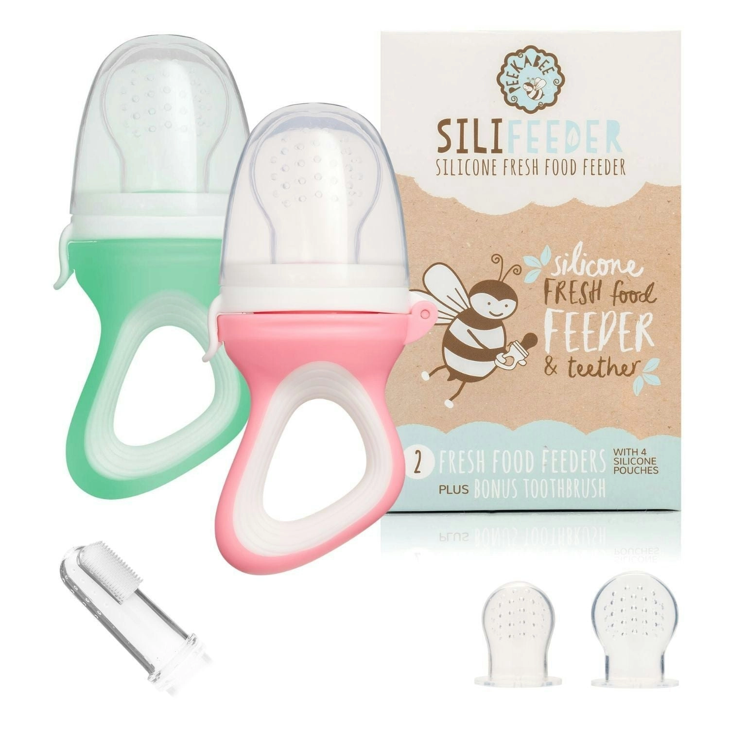 Peekabee | Food Feeder [2-PACK] with bonus Finger Toothbrush