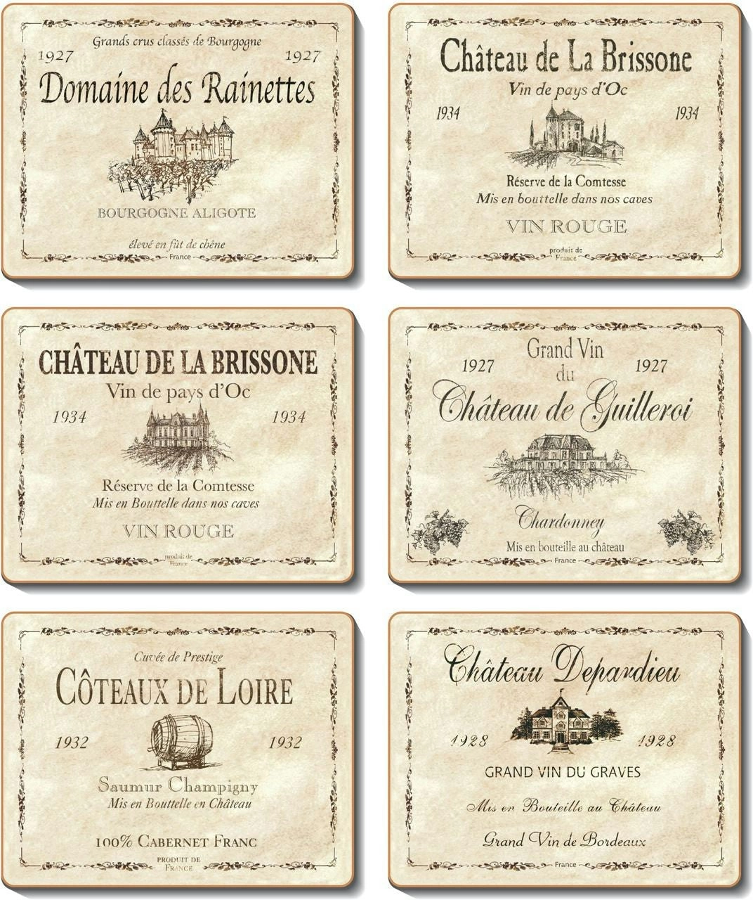 Cinnamon | Wine Labels Placemats Set of 6