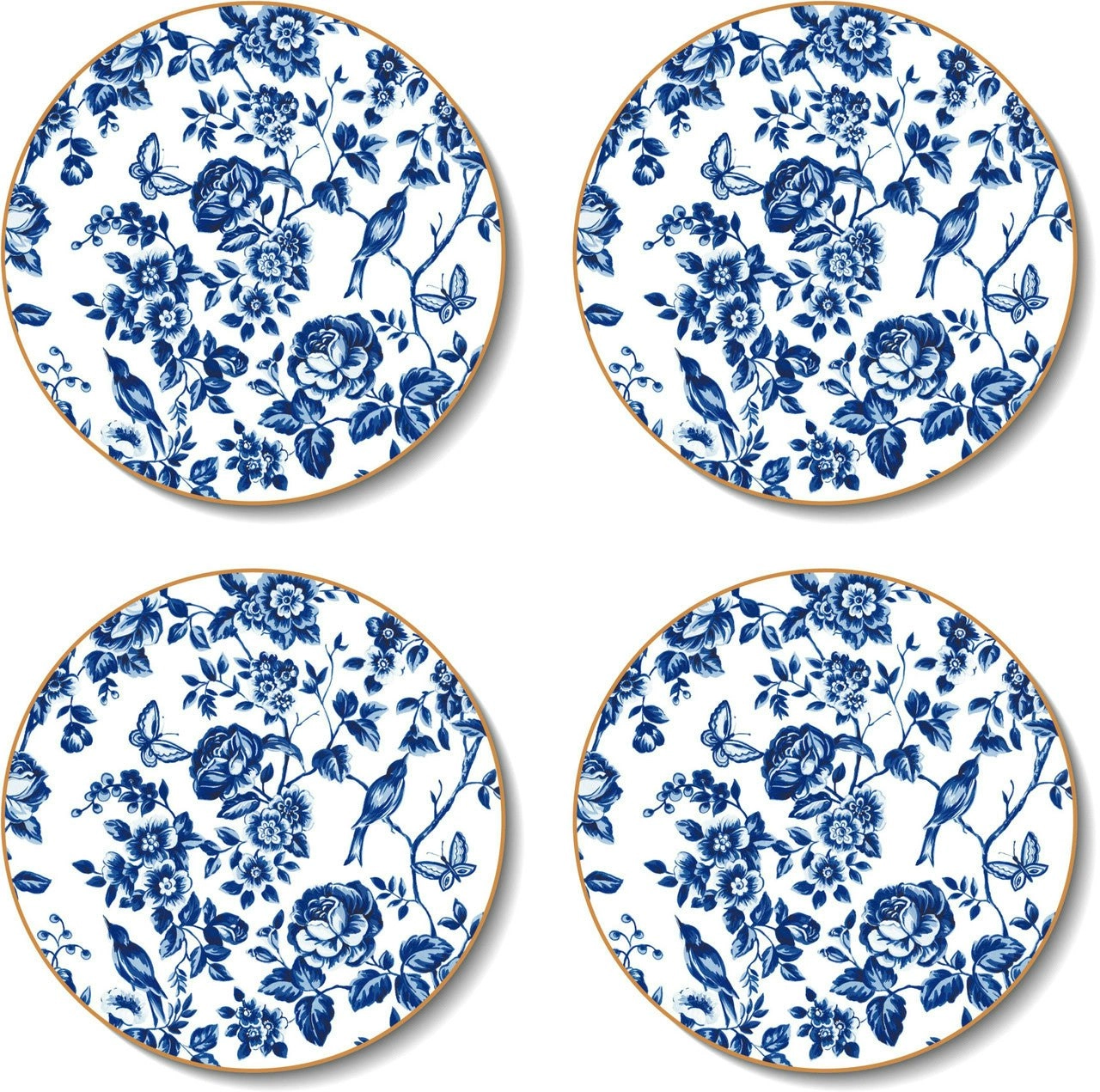 Cinnamon | Round French Rose Toile Coasters S/4