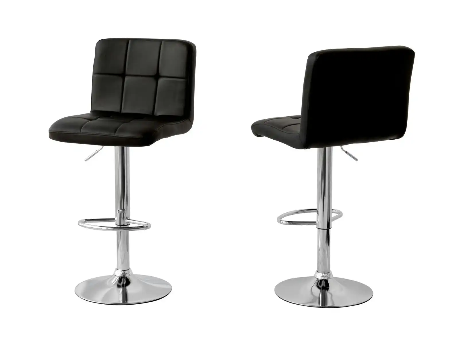 2 Tall Back Padded Leather Barstools (Black), 90-110cm