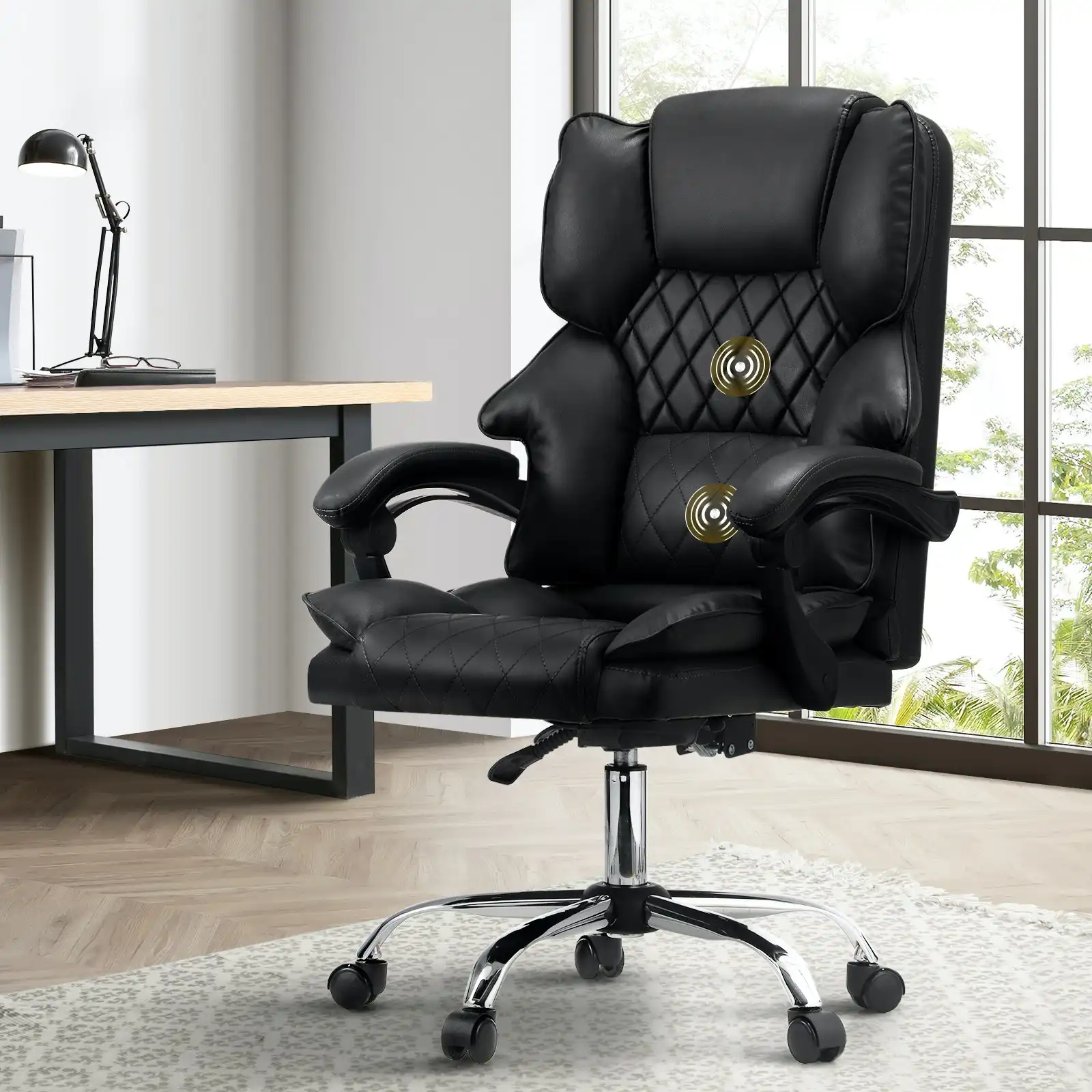 OVERDRIVE Diablo Reclining Gaming Chair Black & White Seat Computer Office  Neck Lumbar Horns