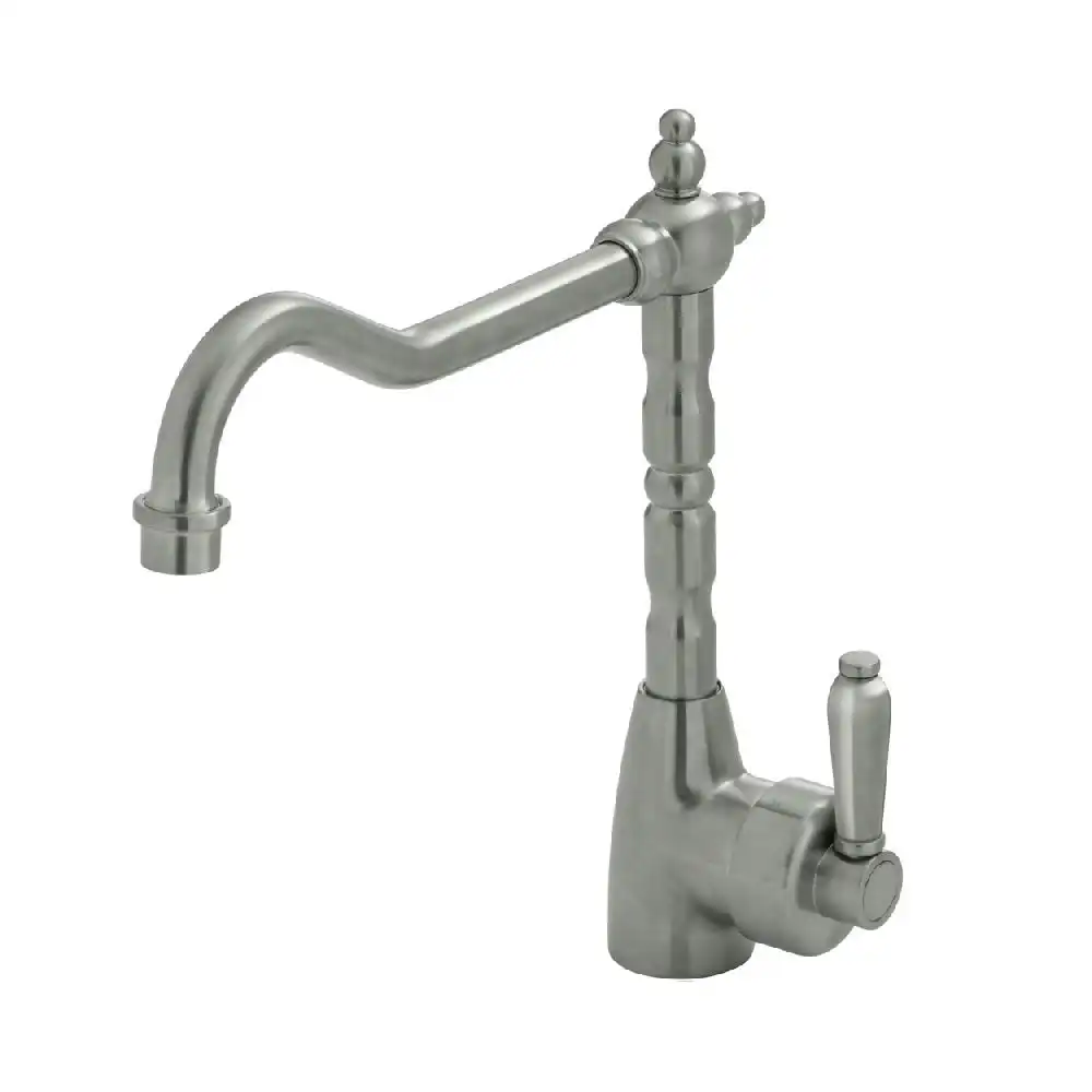 Fienza Eleanor Shepherds Crook Sink Mixer Brushed Nickel with Brushed Nickel Handle 202105NN