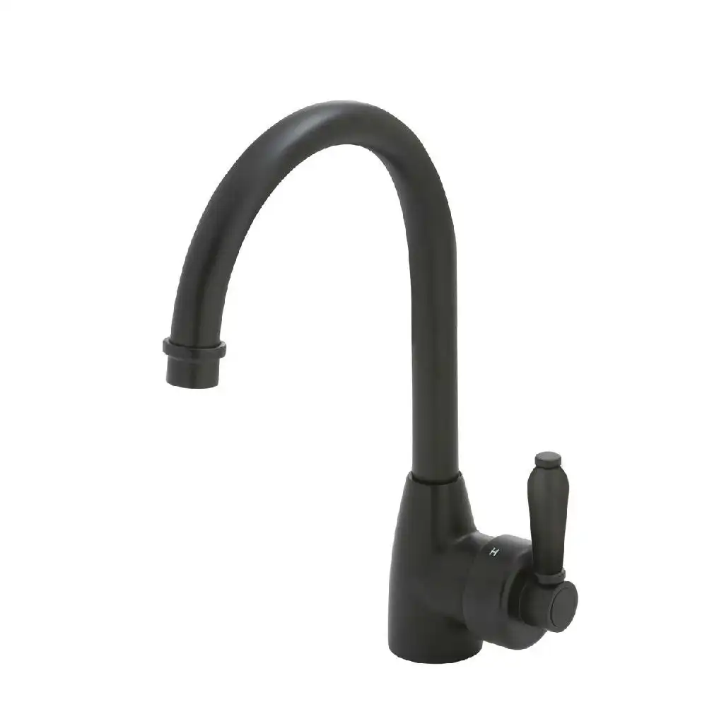 Fienza Eleanor Gooseneck Sink Mixer Matte Black with Matte Black Handle 202109BL