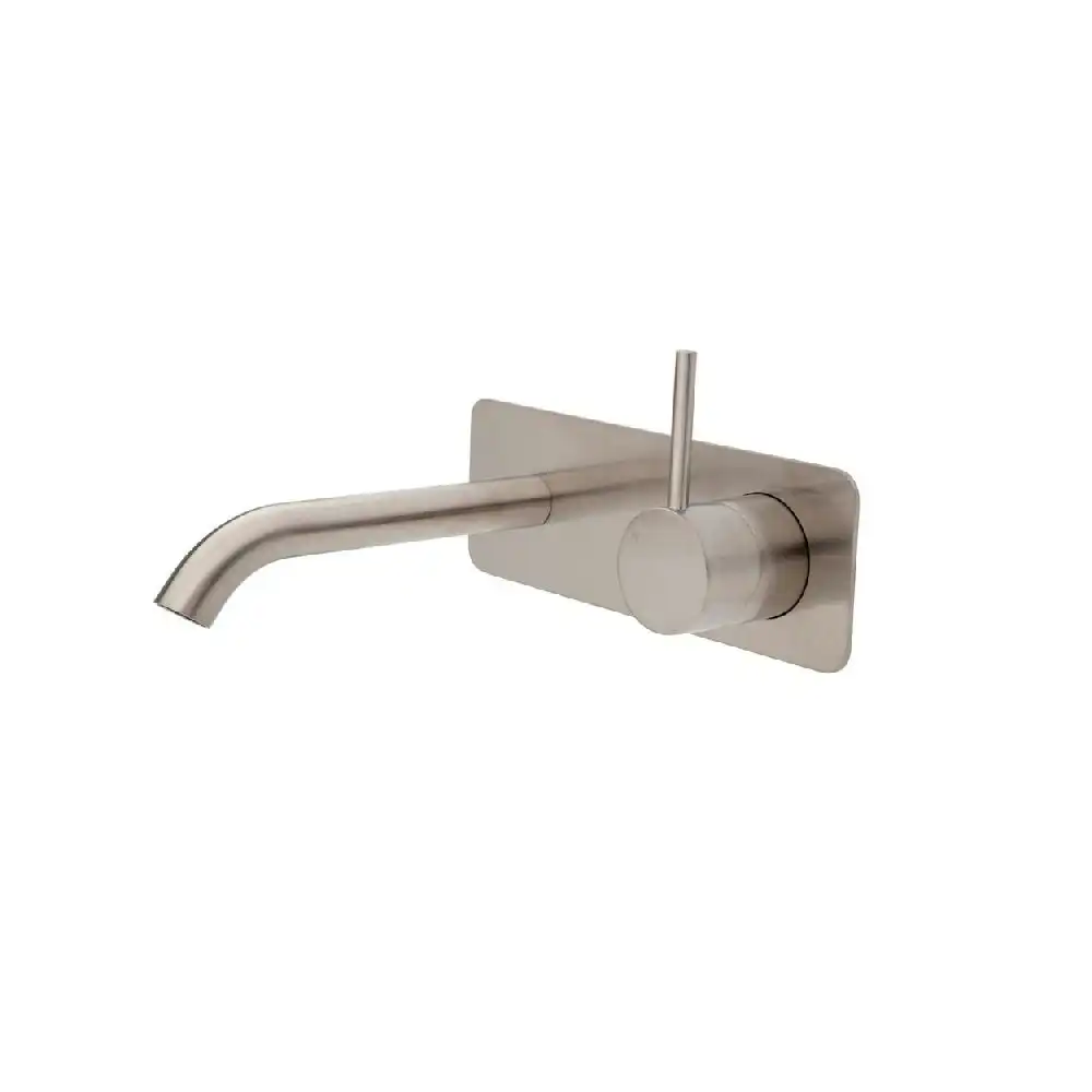 Fienza Kaya Up Wall Basin/ Bath Mixer Set Soft Square Plate 160mm Outlet Brushed Nickel 228119BN