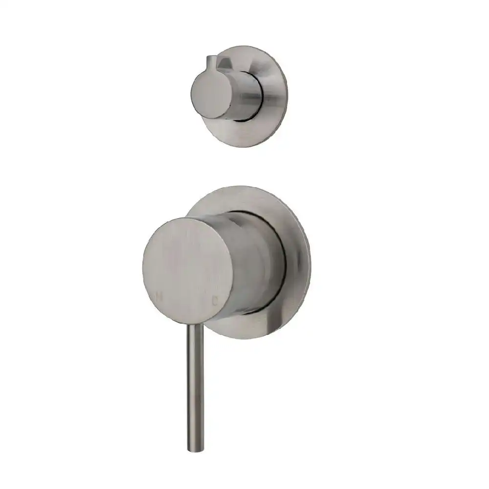 Fienza Kaya Wall Diverter Mixer, Small Round Plate Brushed Nickel 228102BN-4