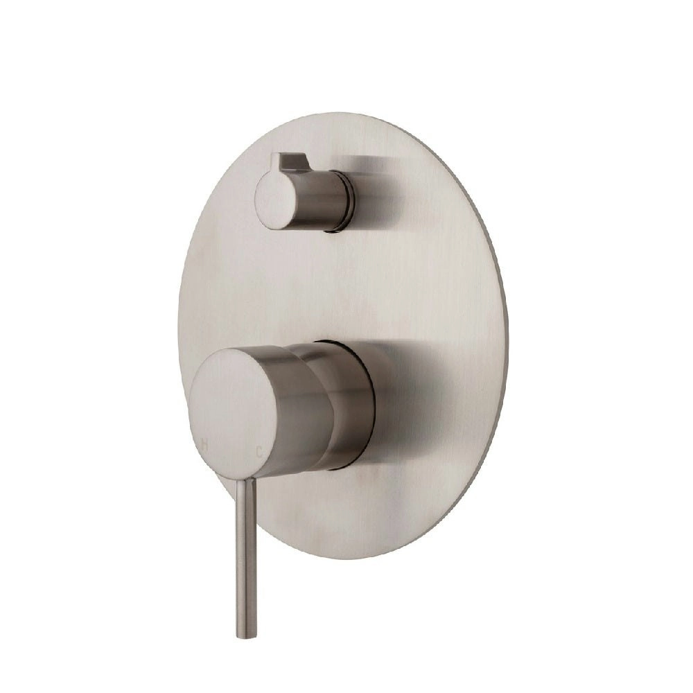 Fienza Kaya Wall Diverter Mixer, Large Round Plate Brushed Nickel 228102BN