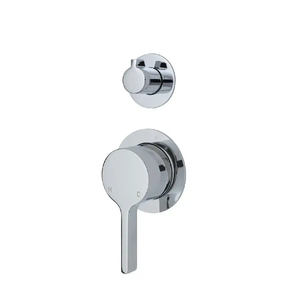 Fienza Sansa Wall Mixer Diverter Small Round Plate Chrome 229102-4