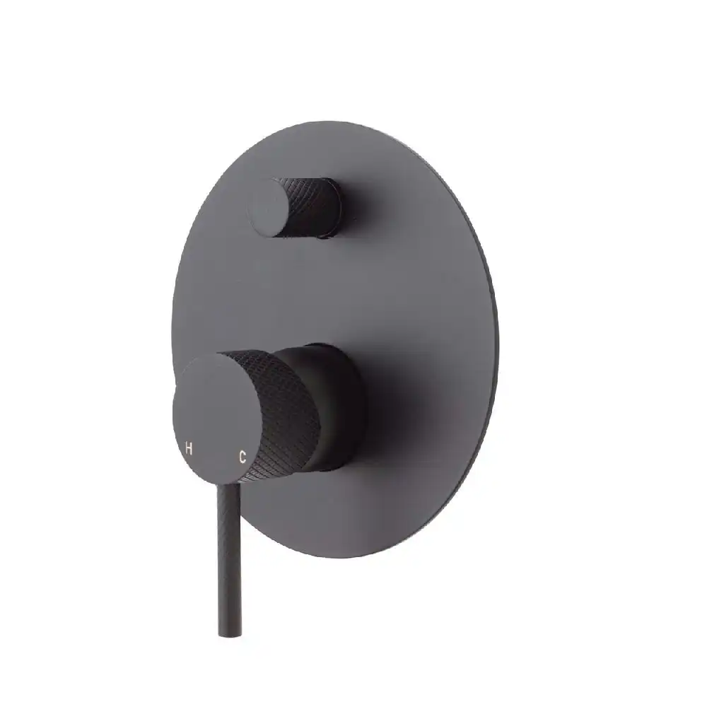 Fienza Axle Wall Diverter Mixer Large Round Plate Matte Black 231102B