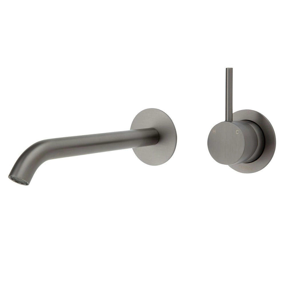 Fienza Kaya Up Wall Basin/Bath Mixer Set Round 200mm Outlet Gun Metal 228118GM-200