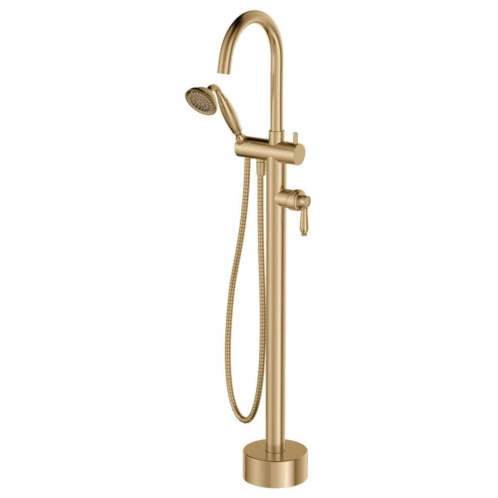 Fienza Eleanor Floor Mounted Bath Mixer with Handle Shower Urban Brass with Urban Brass Handle 202113UU