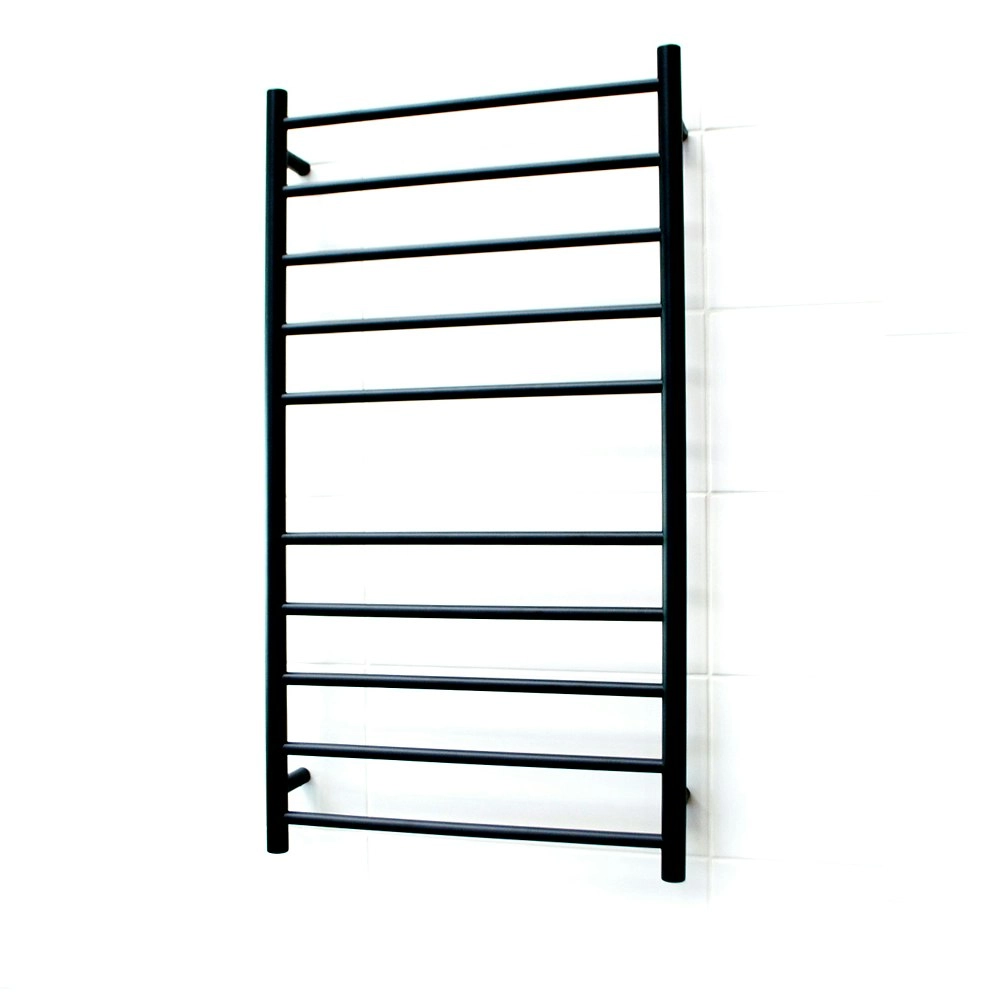 Radiant Matte Black 600 x 1100mm Round Heated Towel Rail (Left Wiring) BRTR02LEFT