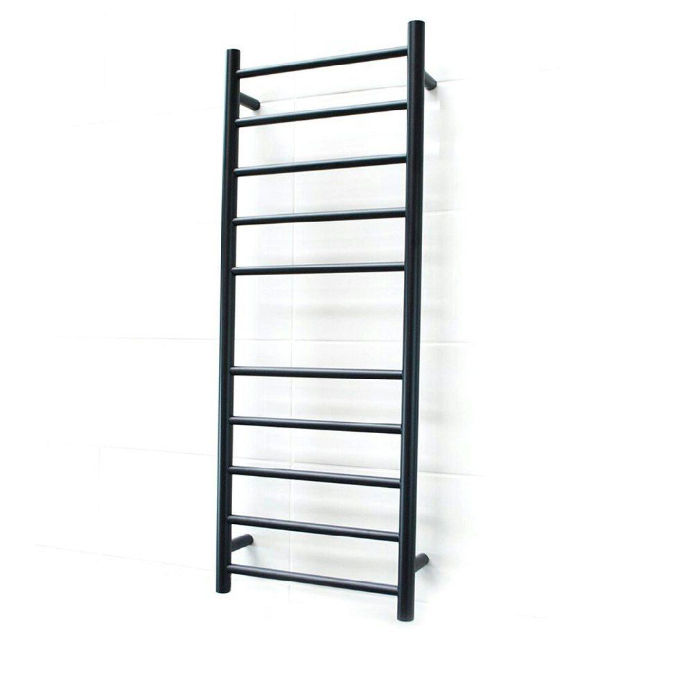 Radiant Matte Black 430 x 1100mm Round Heated Towel Rail (Left Wiring) BRTR430LEFT