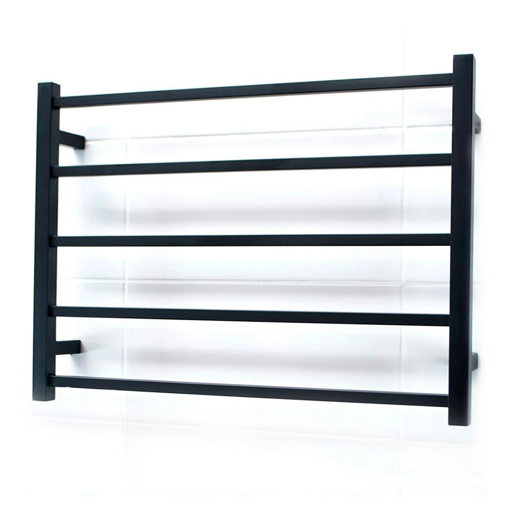 Radiant Matte Black 750 x 550mm Square Heated Towel Rail (Left Wiring) BSTR03LEFT