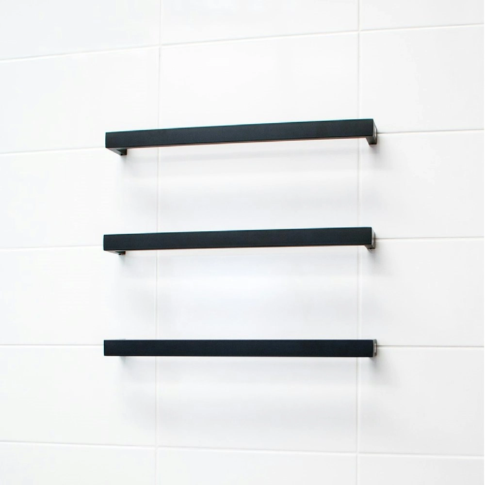 Radiant Black 650mm Square Single Bar Heated Towel Rail (Left or Right Wiring) BSBSTR-650