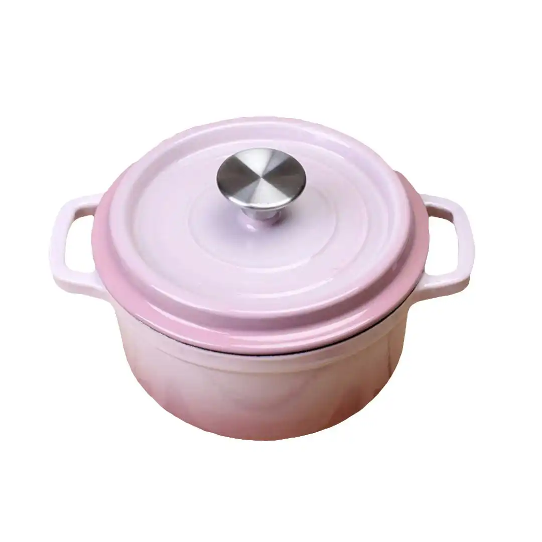 Soga 22cm Pink Cast Iron Ceramic Stewpot Casserole Stew Cooking Pot With Lid