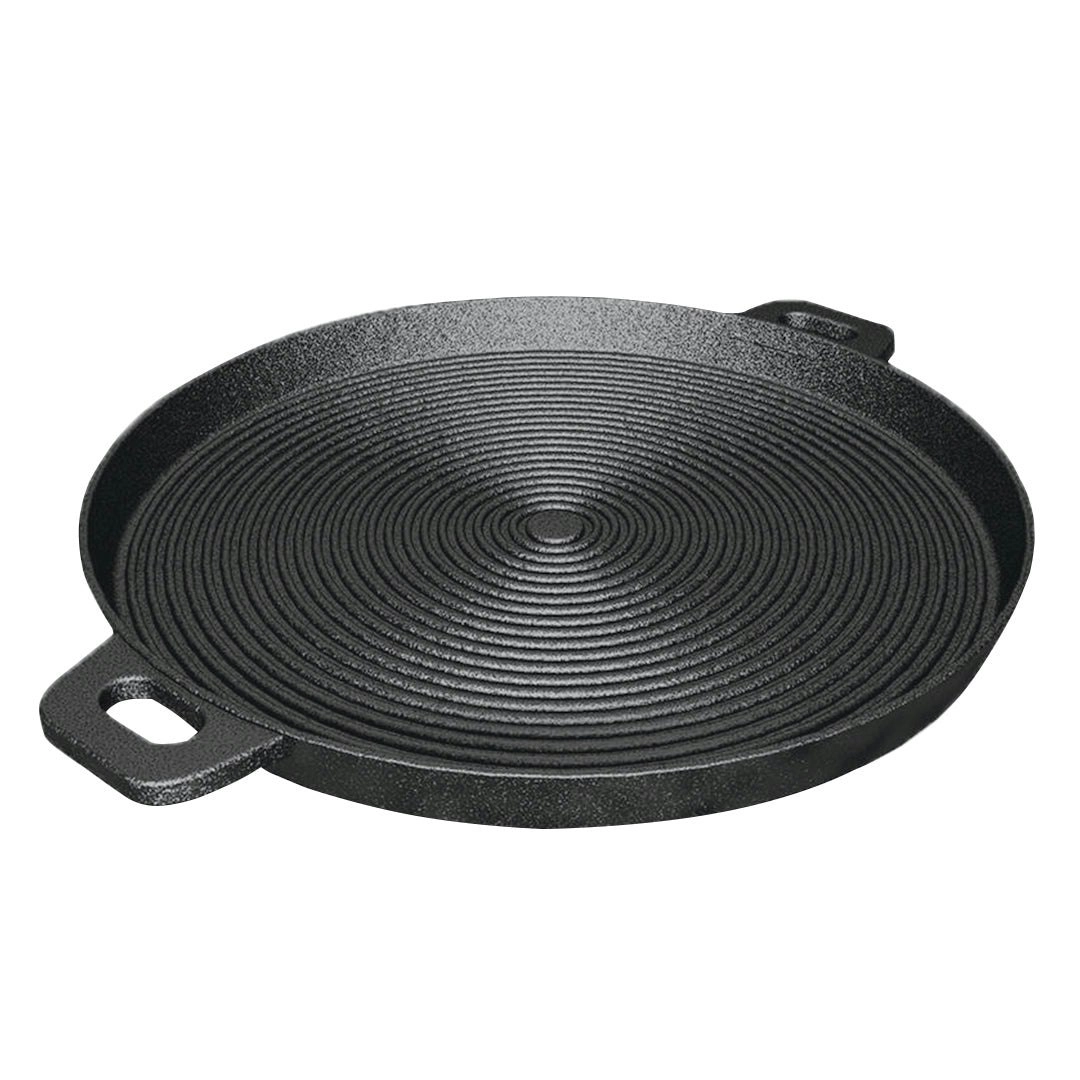 Soga 35cm Round Ribbed Cast Iron Frying Pan Skillet Steak Sizzle Platter with Handle