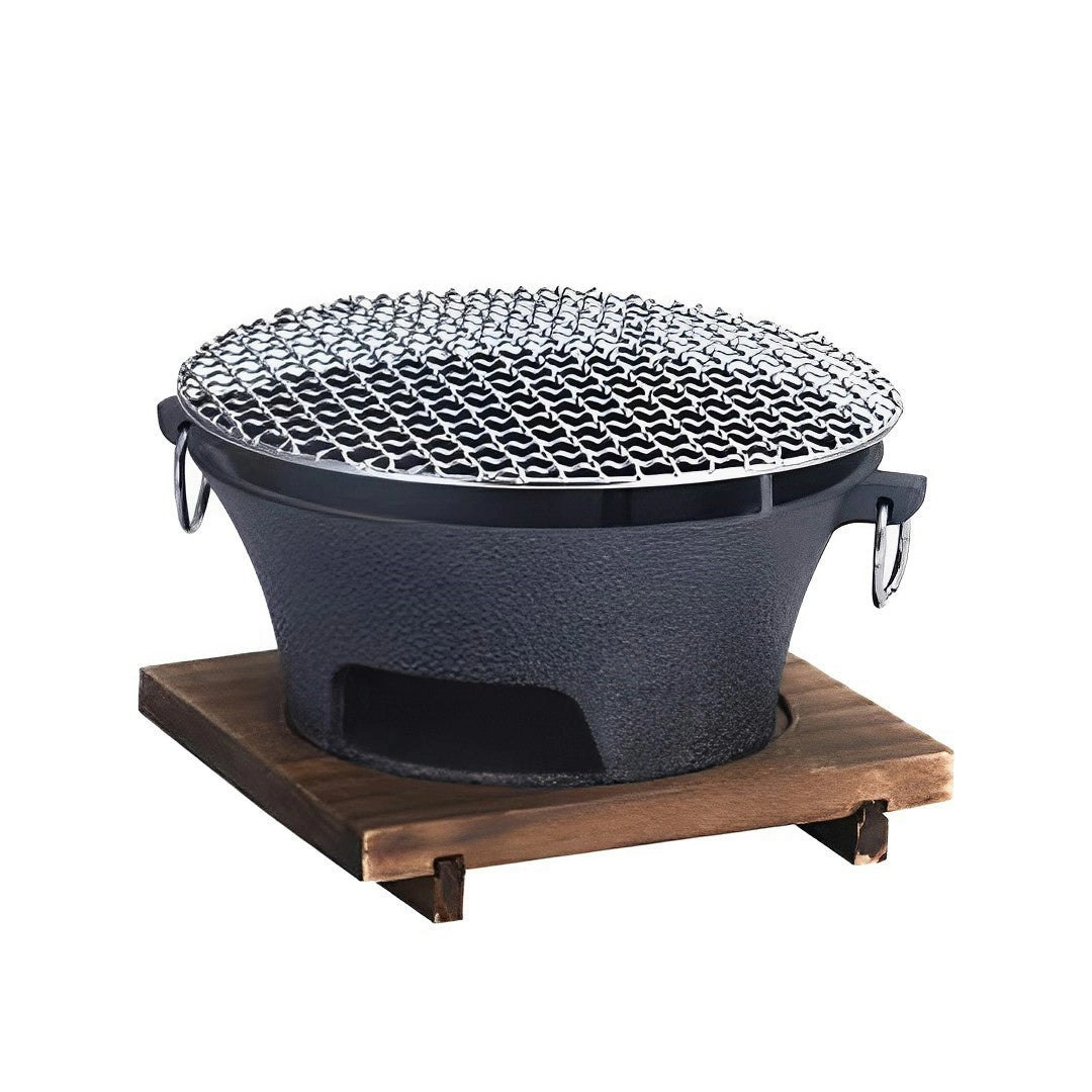 Soga Medium Cast Iron Round Stove Charcoal Table Net Grill Japanese Style BBQ Picnic Camping with Wooden Board