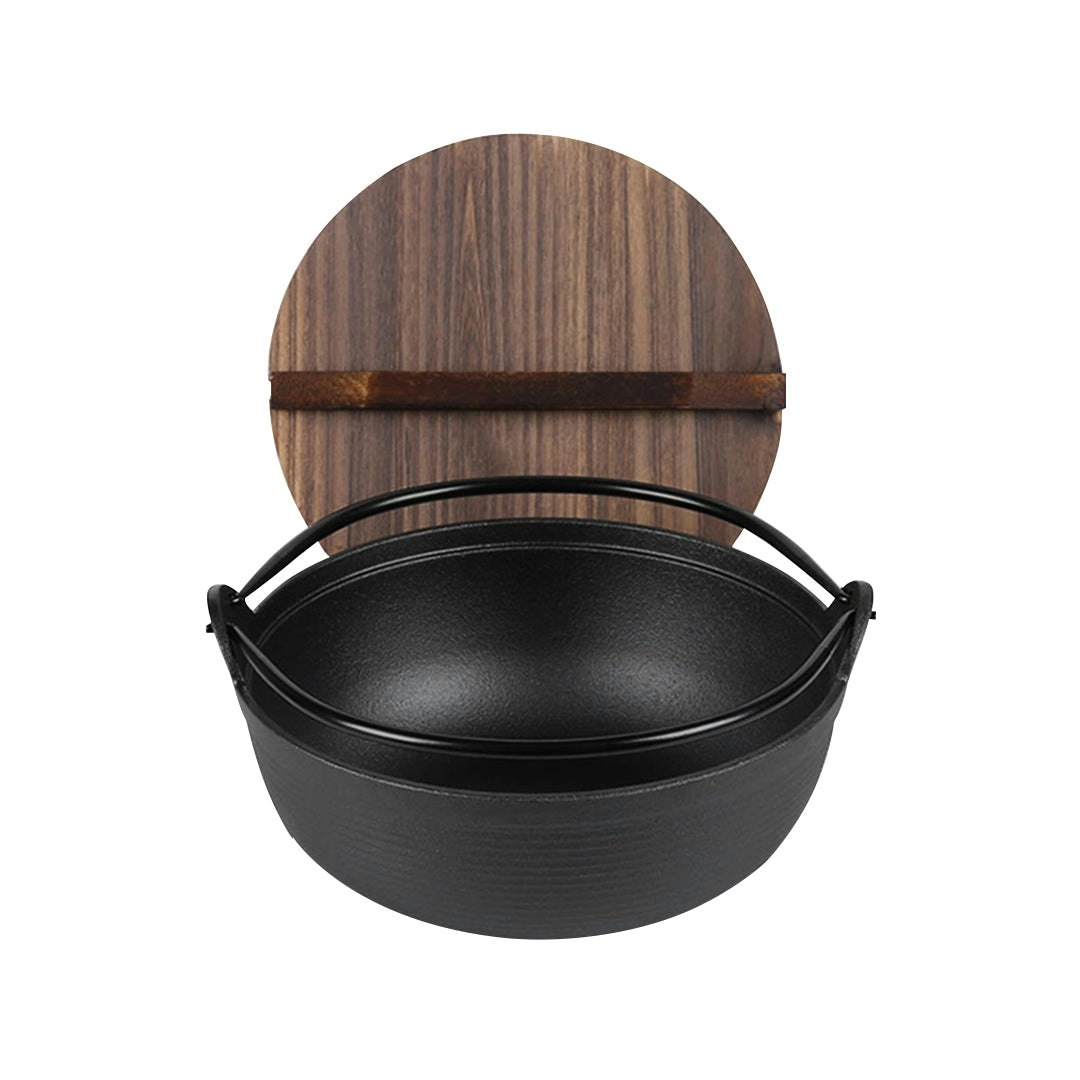 Soga 25cm Cast Iron Japanese Style Sukiyaki Tetsu Nabe Shabu Hot Pot with Wooden Lid