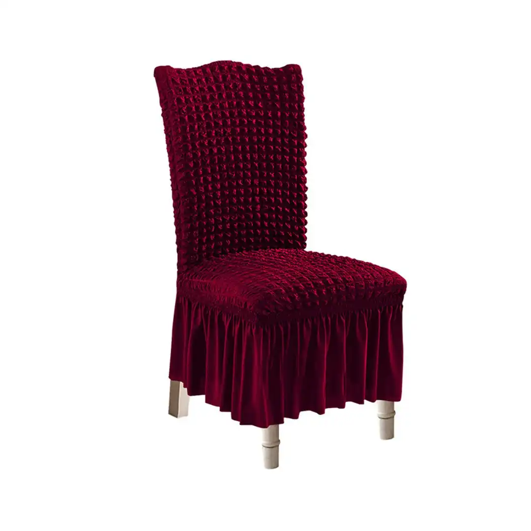 Soga Burgundy Chair Cover Seat Protector with Ruffle Skirt Stretch Slipcover Wedding Party Home Decor