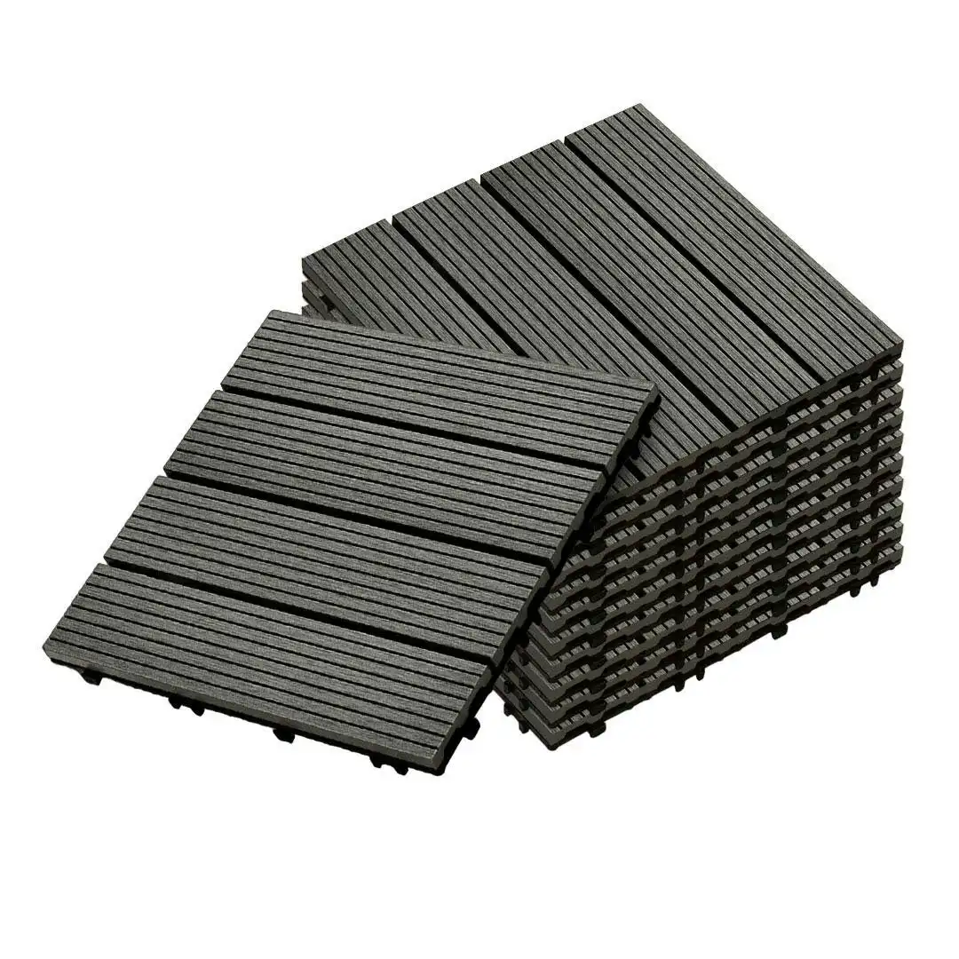 Soga 11 pcs Grey DIY Wooden Composite Decking Tiles Garden Outdoor Backyard Flooring Home Decor