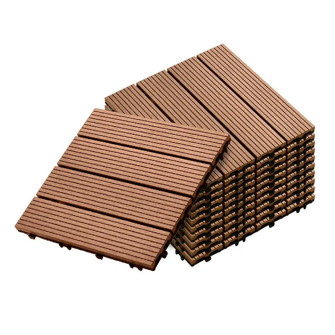 Soga 11 pcs Red Brown DIY Wooden Composite Decking Tiles Garden Outdoor Backyard Flooring Home Decor