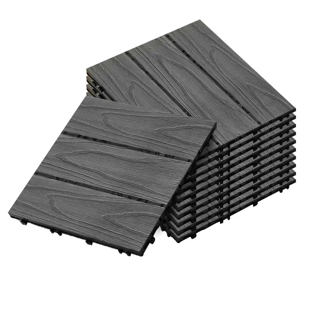 Soga 11 pcs Dark Grey DIY Wooden Composite Decking Tiles Garden Outdoor Backyard Flooring Home Decor