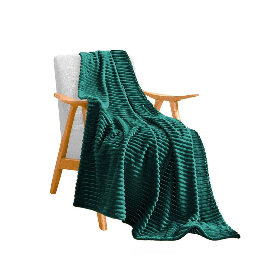 Soga Dark Green Throw Blanket Warm Cozy Striped Pattern Thin Flannel Coverlet Fleece Bed Sofa Comforter