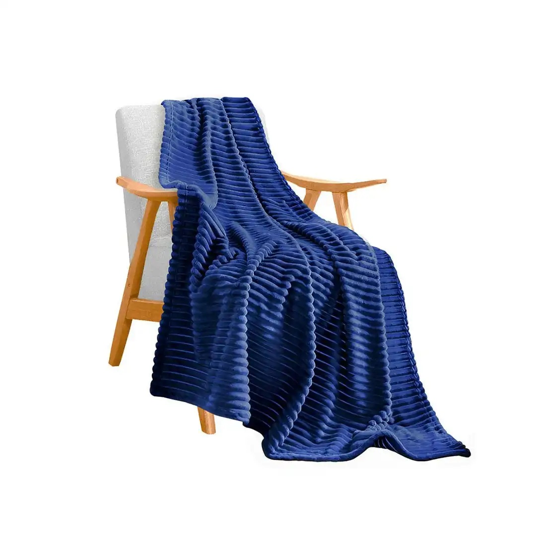 Soga Blue Throw Blanket Warm Cozy Striped Pattern Thin Flannel Coverlet Fleece Bed Sofa Comforter