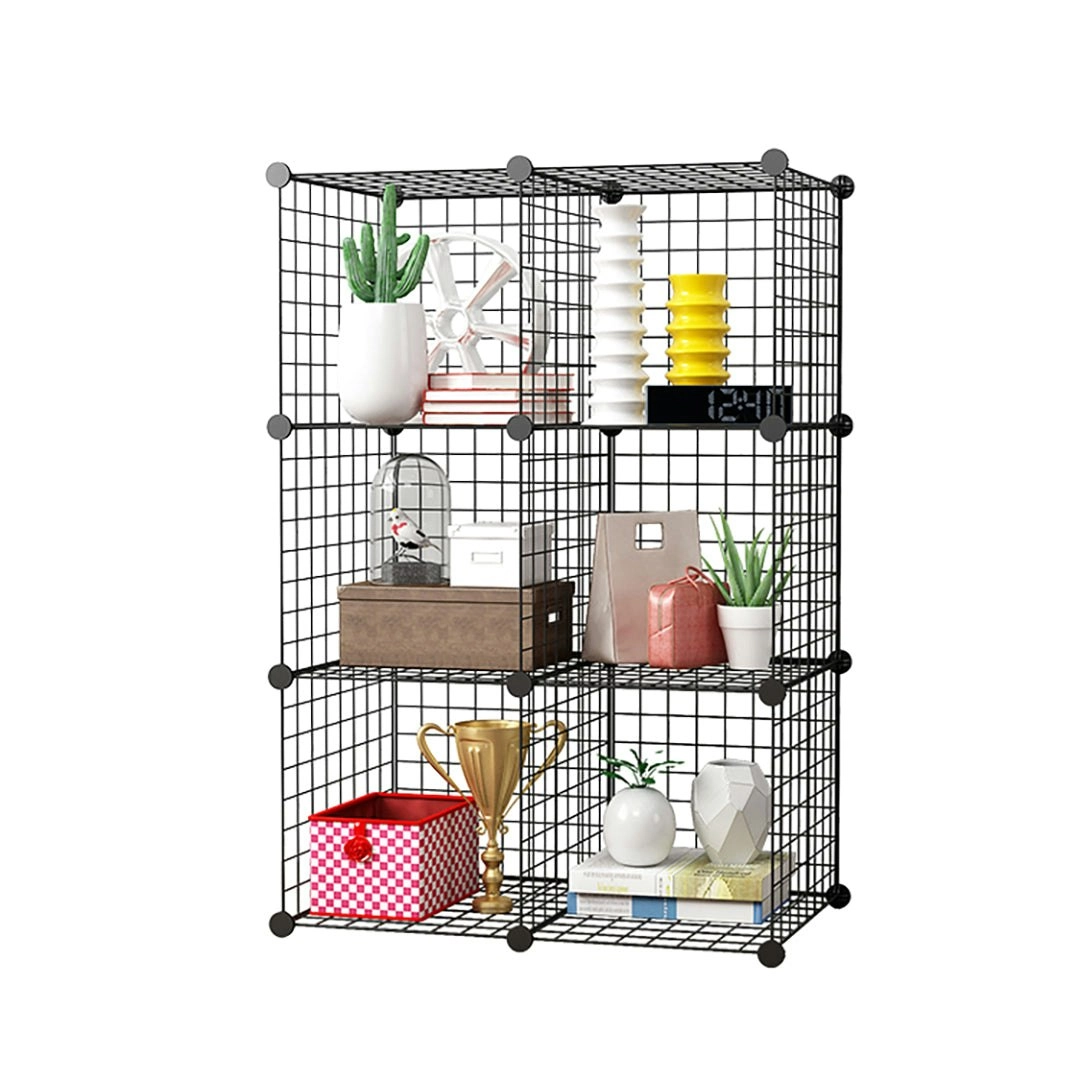 Soga Black Portable 6-Cube Storage Organiser Foldable DIY Modular Grid Space Saving Shelf