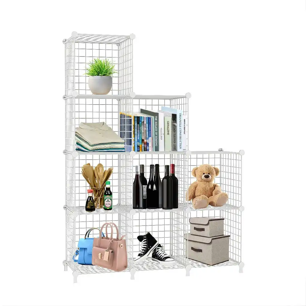 Soga White Portable 9-Cube 3 Column Storage Organiser Foldable DIY Modular Grid Space Saving Shelf 149cm