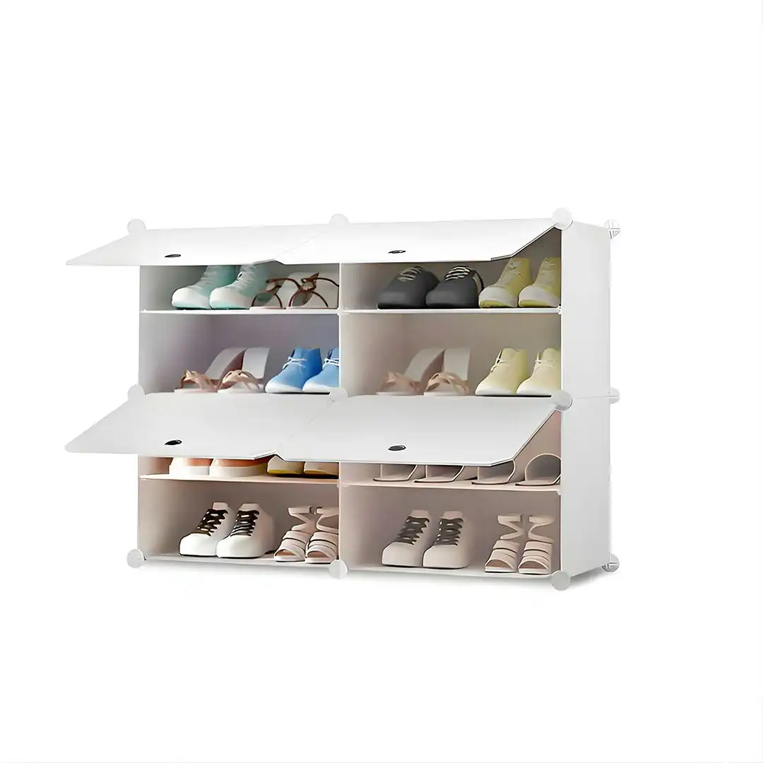 Soga 4 Tier 2 Column White Shoe Rack Organizer Sneaker Footwear Storage Stackable Stand Cabinet Portable Wardrobe with Cover