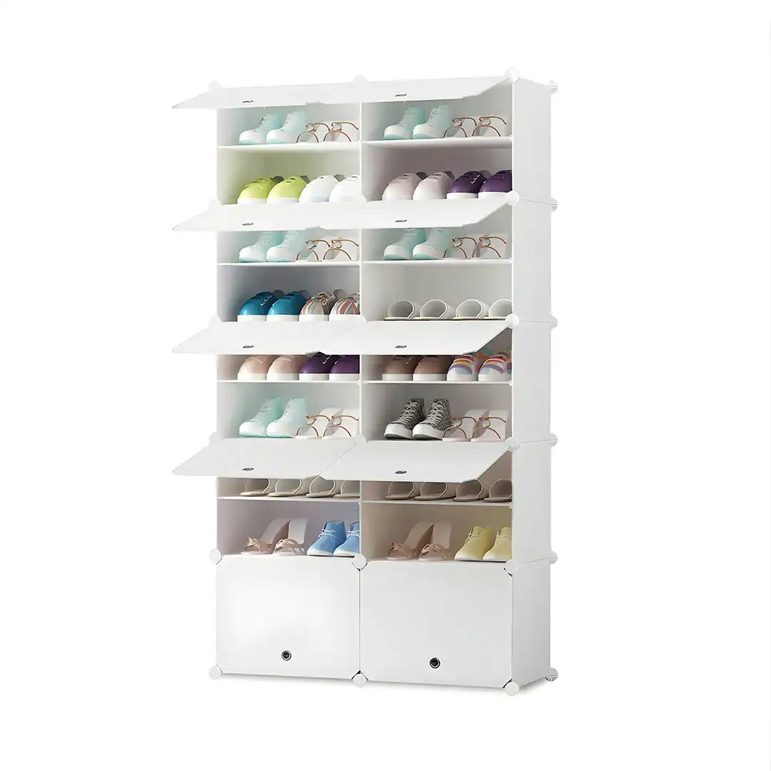 Soga 9 Tier 2 Column White Shoe Rack Organizer Sneaker Footwear Storage Stackable Stand Cabinet Portable Wardrobe with Cover