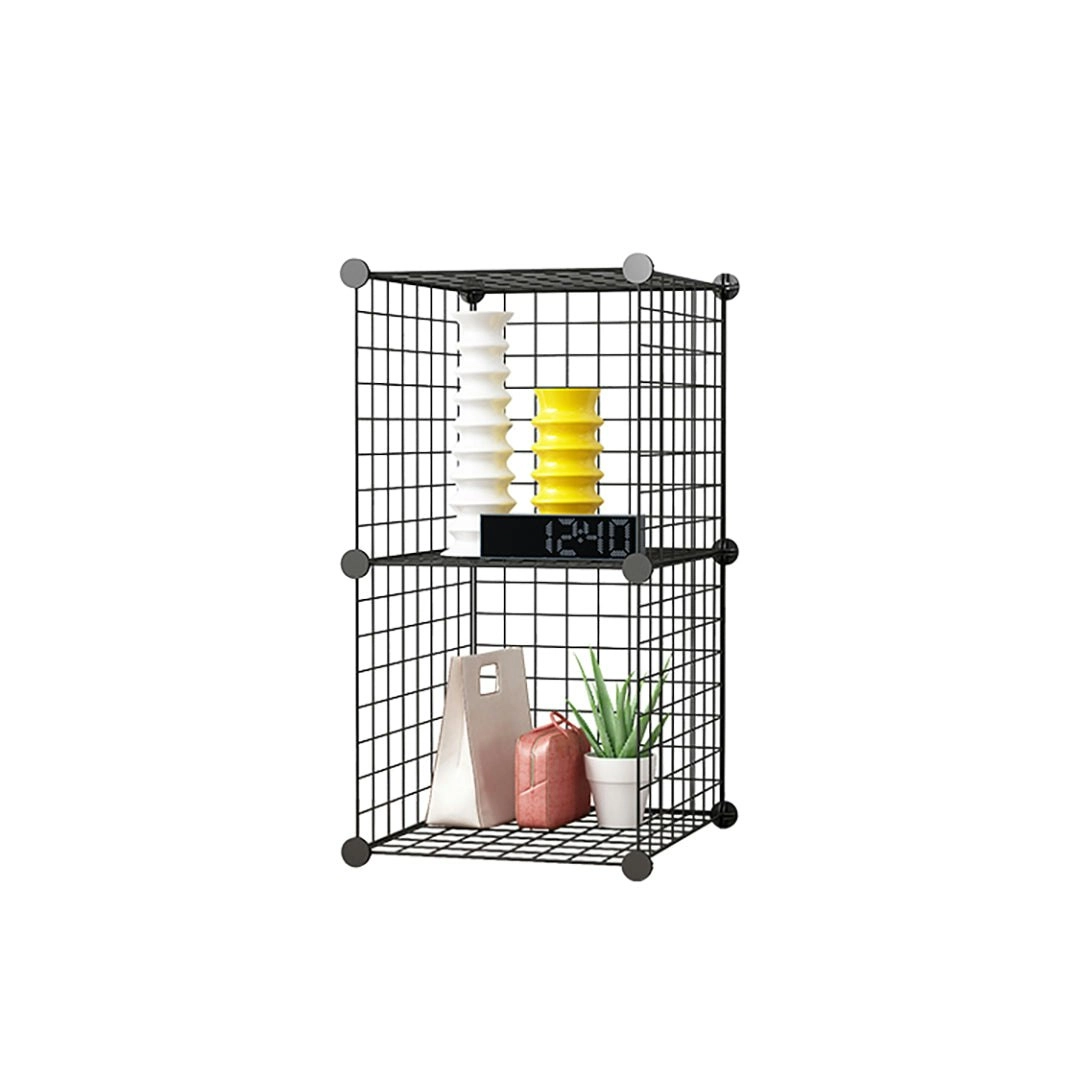 Soga Black Portable 2 Tier Cube Storage Organiser Foldable DIY Modular Grid Space Saving Shelf