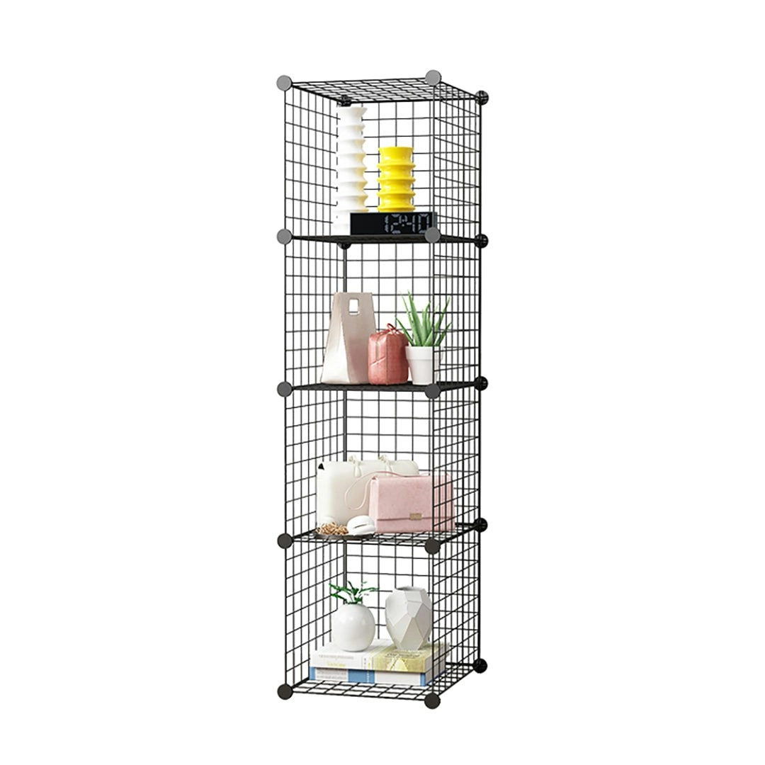 Soga Black Portable 4 Tier Cube Storage Organiser Foldable DIY Modular Grid Space Saving Shelf