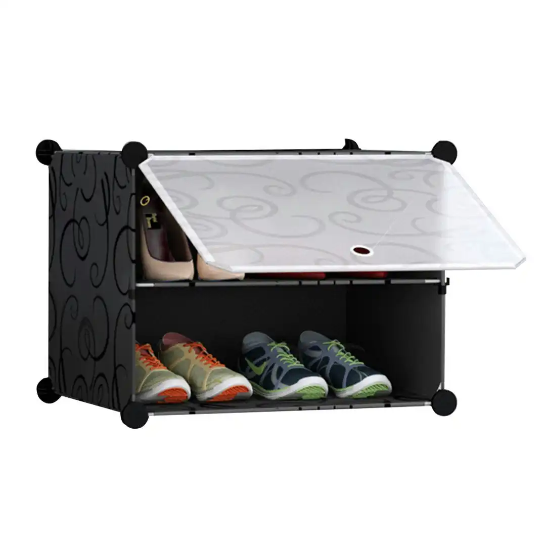 Soga 2 Tier Shoe Rack Organizer Sneaker Footwear Storage Stackable Stand Cabinet Portable Wardrobe with Cover