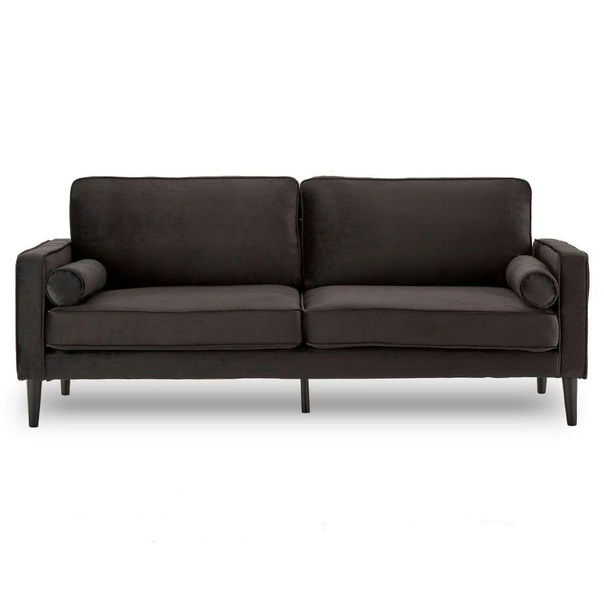 Sarantino 3 Seater Faux Velvet Sofa Bed Couch Furniture Lounge   Black