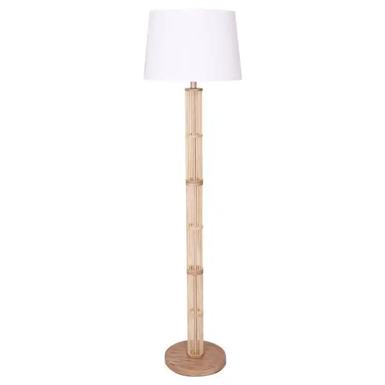 Sarantino Rattan Floor Lamp With Off White Linen Shade